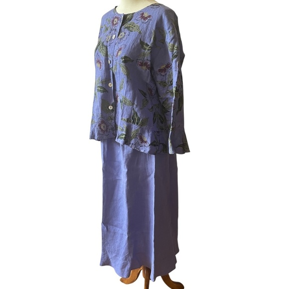 HABITAT 100% LINEN SKIRT TOP SET S/M FLORAL LAGENLOOK BREATHABLE BOHEMIAN PURPLE - Picture 11 of 11